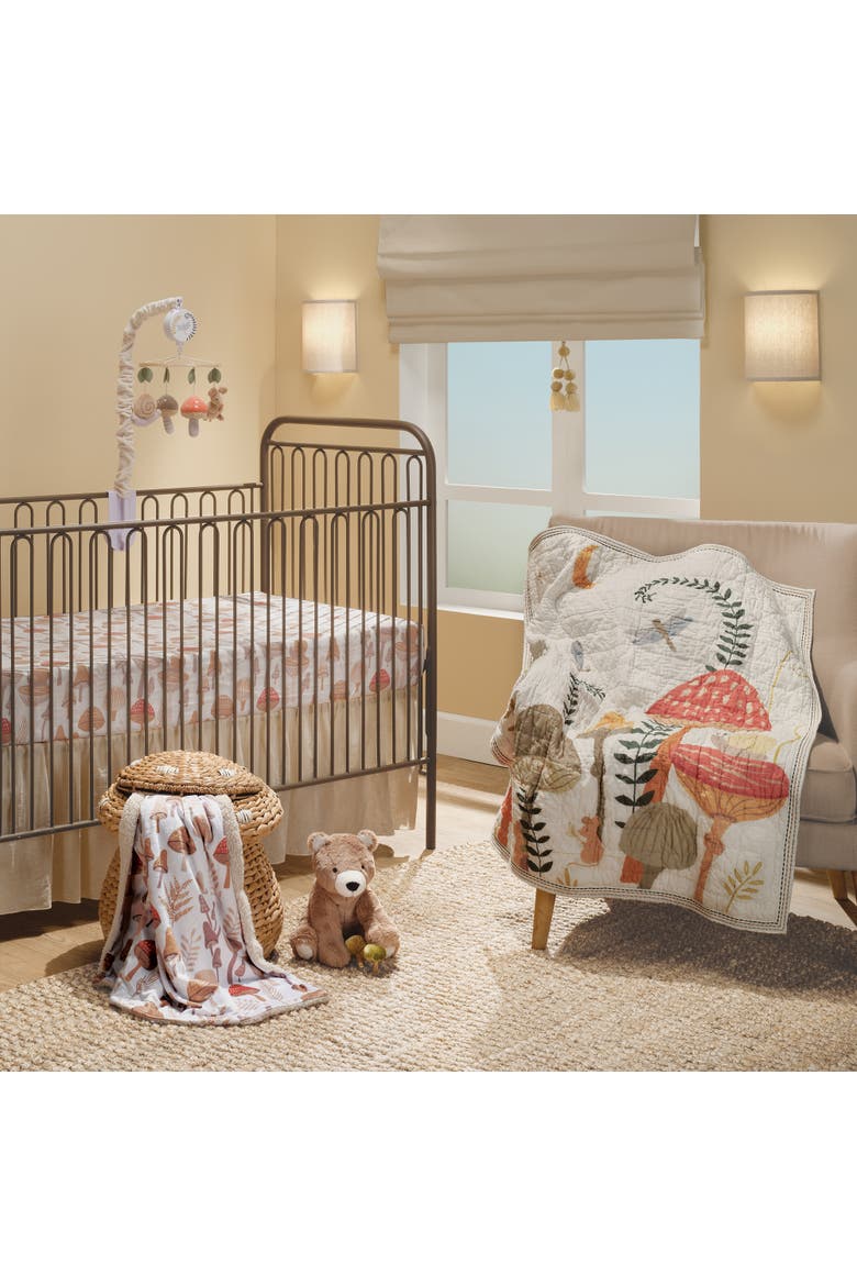 Mushroom Meadow Organic Cotton Fitted Crib Sheet, Alternate, color, White