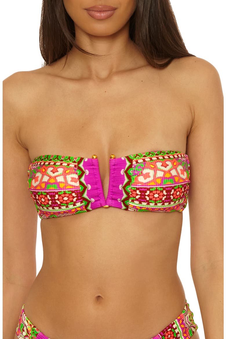 Moroccan Tile V-Wire Bandeau Bikini Top, Main, color, MULTI PINK