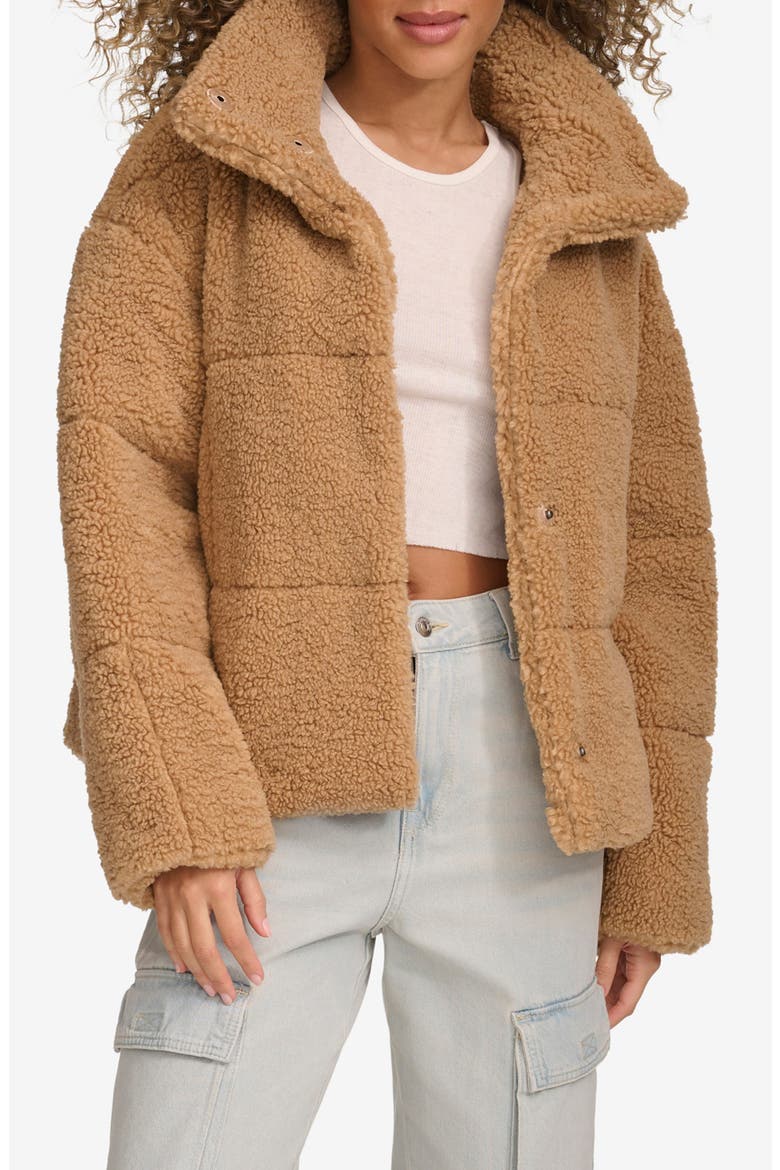 Quilted Faux Fur Short Teddy Jacket, Main, color, CHESTNUT
