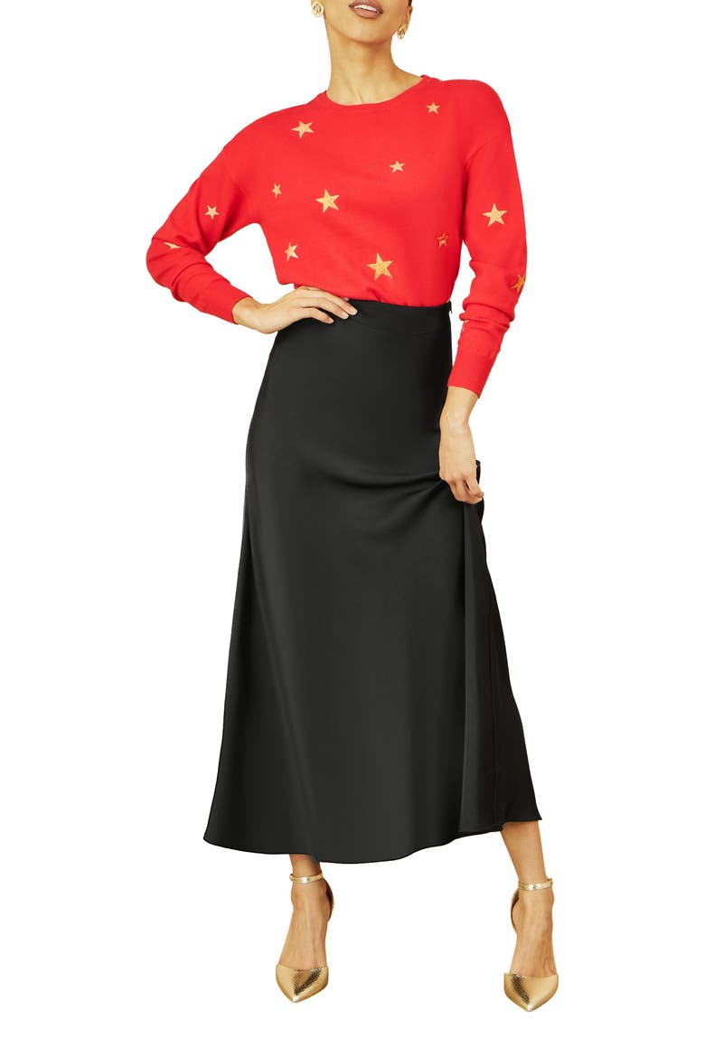 Smart Satin Midi Skirt, Alternate, color, Black