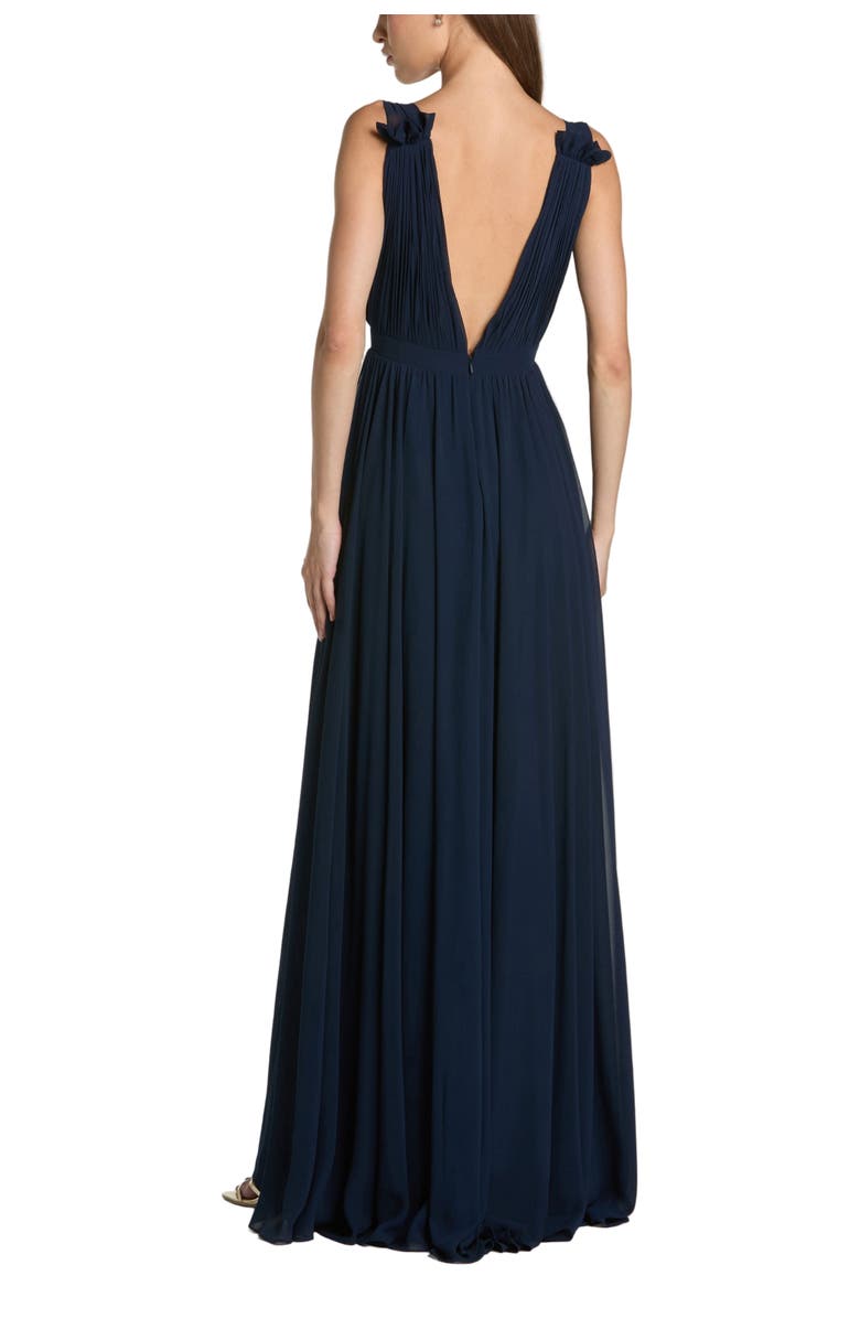 Mac Duggal Women's Sleeveless Pleated Chiffon V-Neck Gown, Alternate, color, Navy