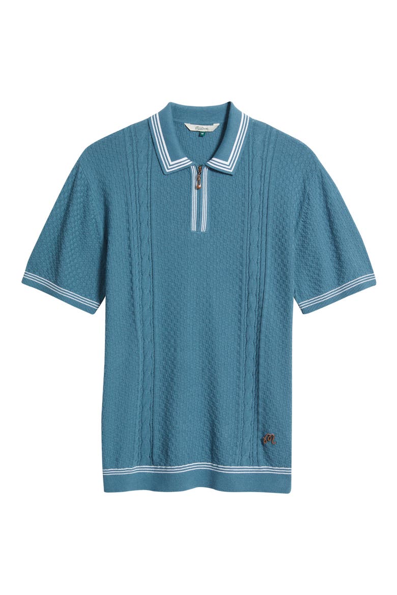 Navarro Textured Cotton Zip Polo, Alternate, color, AEGEAN BLUE