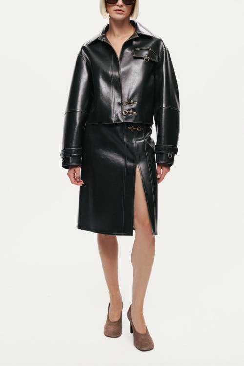 Nocturne Buckle Detail Faux Leather Jacket In Green