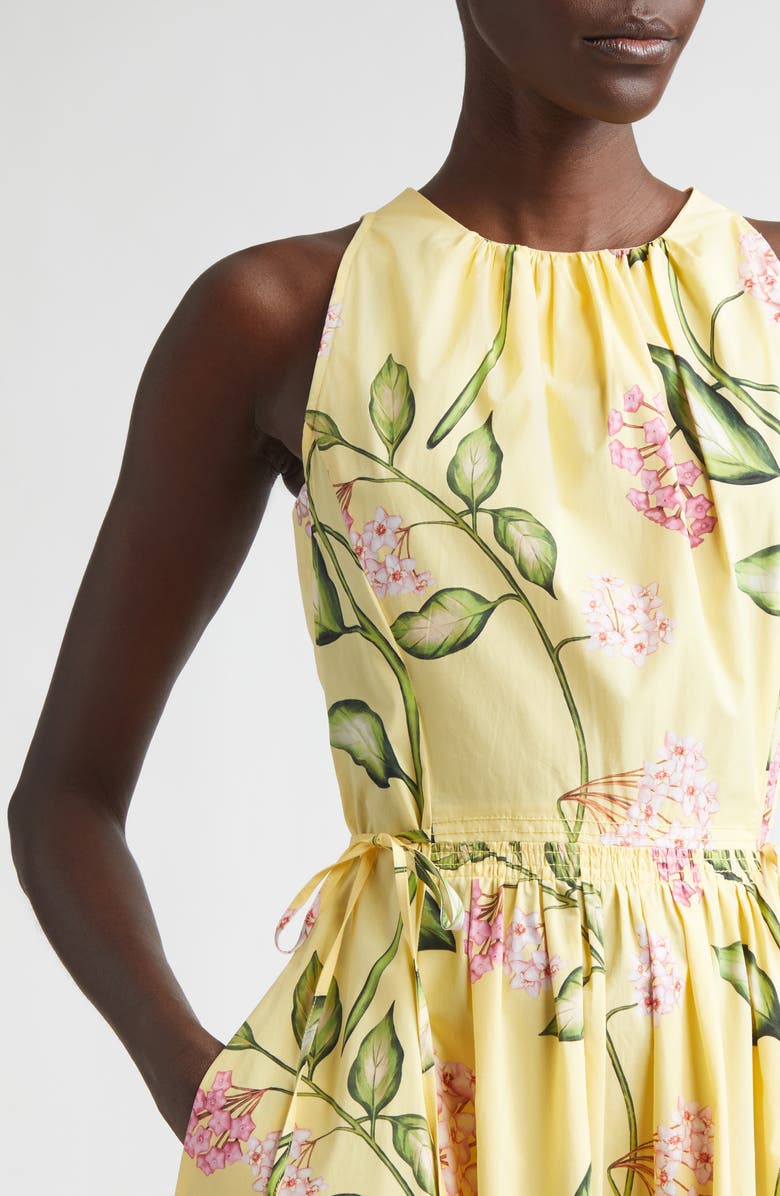 Oscar de la Renta Floral Stretch Poplin Dress, Alternate, color, Pink/ Butter