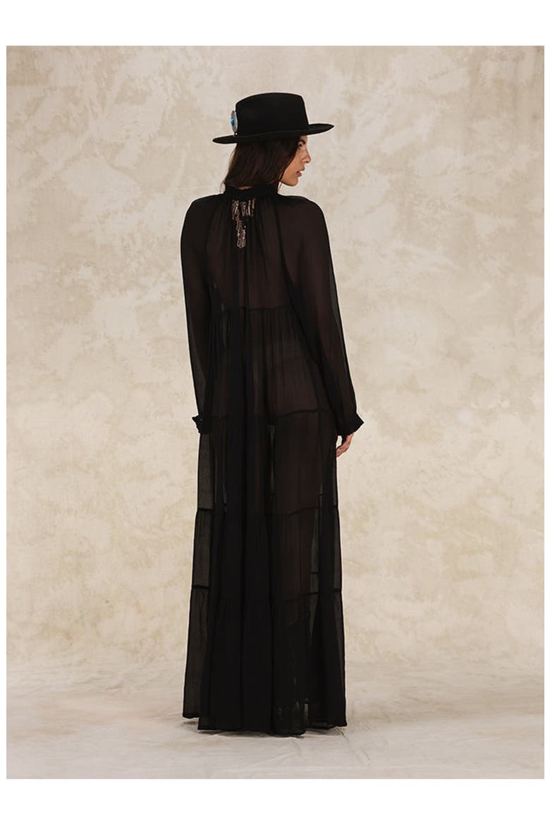 Arsia Embroidered Silk Chiffon Kaftan Dress, Alternate, color, BLACK