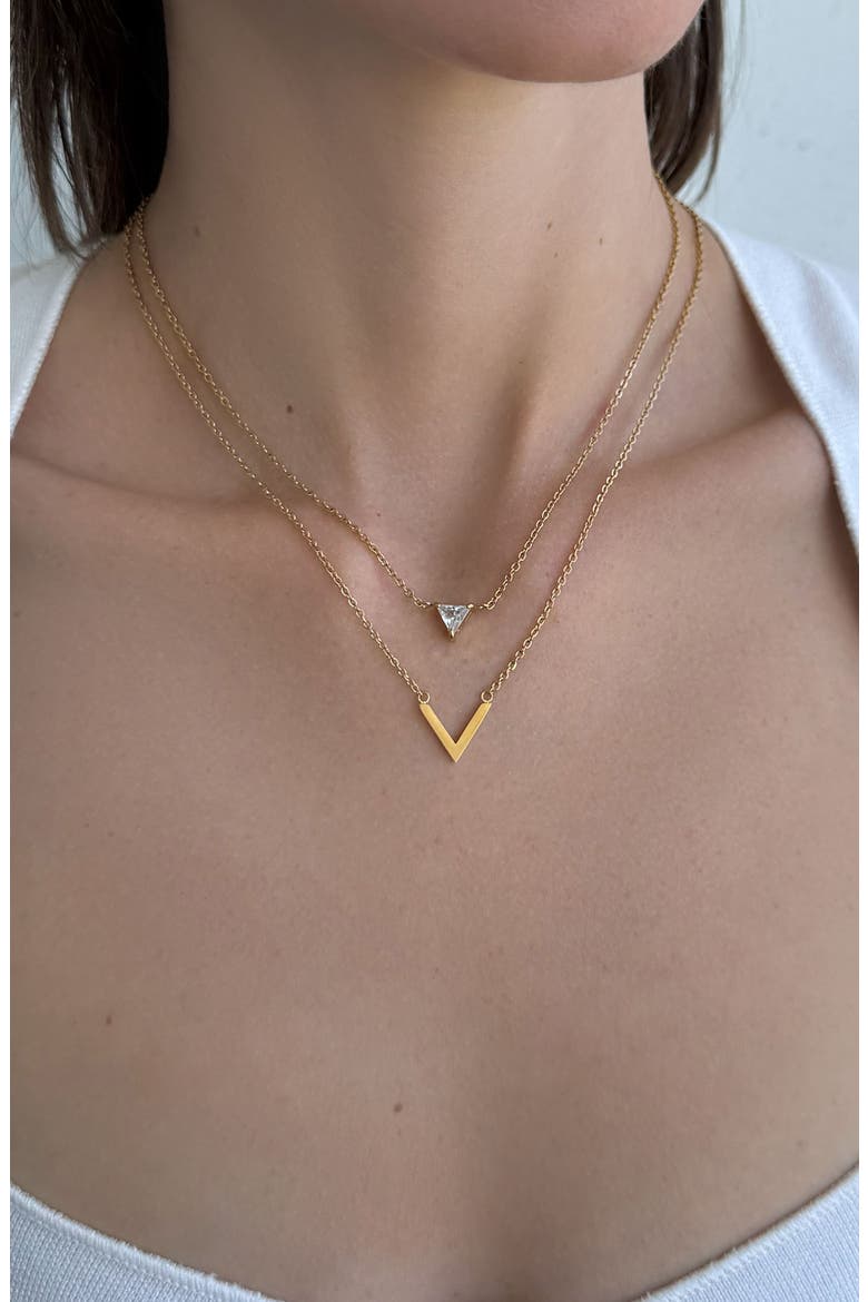 Set of 2 18K Gold Plated Cubic Zirconia Pendant Necklaces, Alternate, color, GOLD