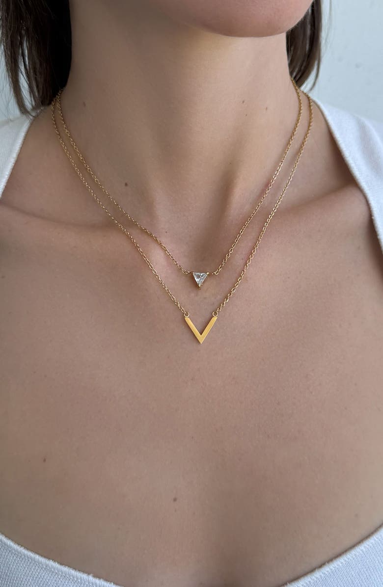 Adornia Set of 2 18K Gold Plated Cubic Zirconia Pendant Necklaces, Alternate, color, Gold