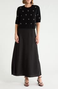 Halogen® Satin Maxi Slipdress & Short Sleeve Sweater Set