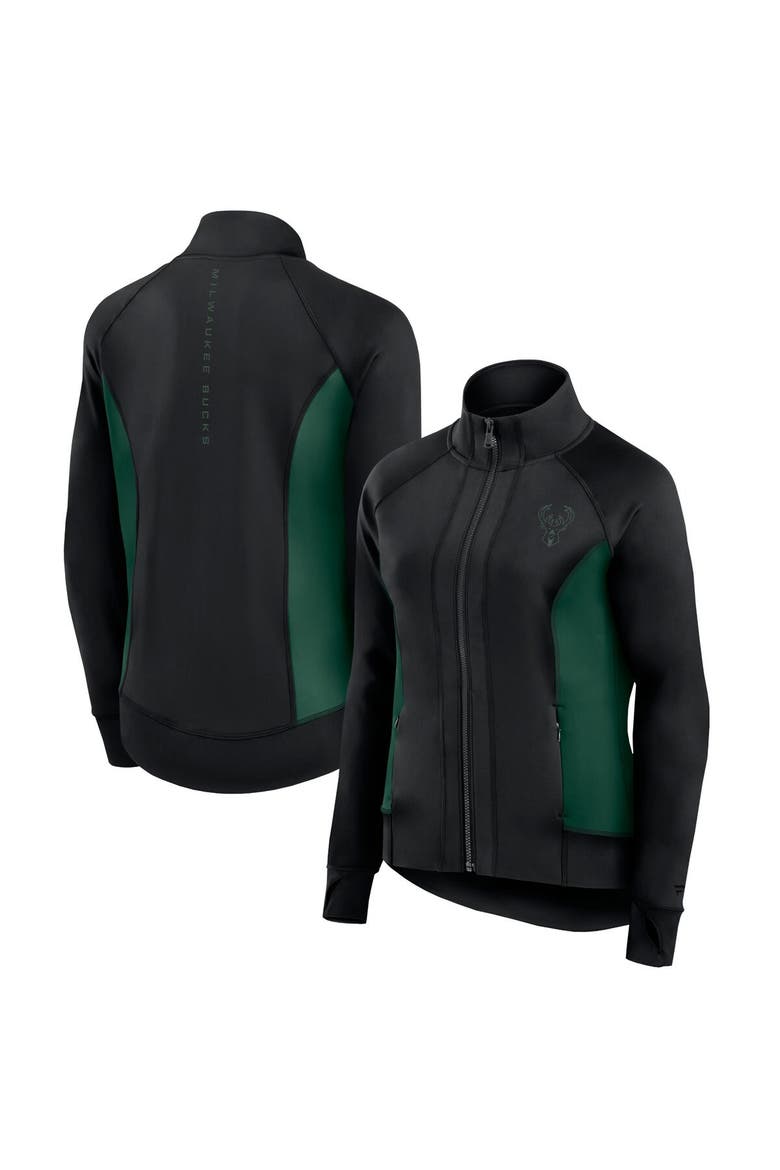 Women's Fanatics Signature Black Milwaukee Bucks Studio Fitted Full-Zip Gym Track Jacket, Main, color, Black