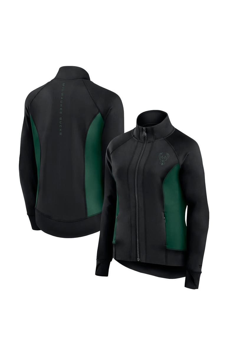 Fanatics Signature Women's Fanatics Signature Black Milwaukee Bucks Studio Fitted Full-Zip Gym Track Jacket, Main, color, Black