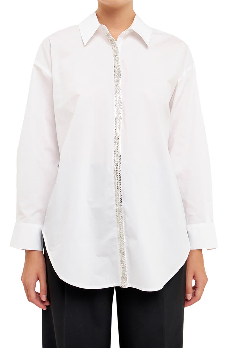 Sequins & Beads Poplin Shirt, Alternate, color, WHITE