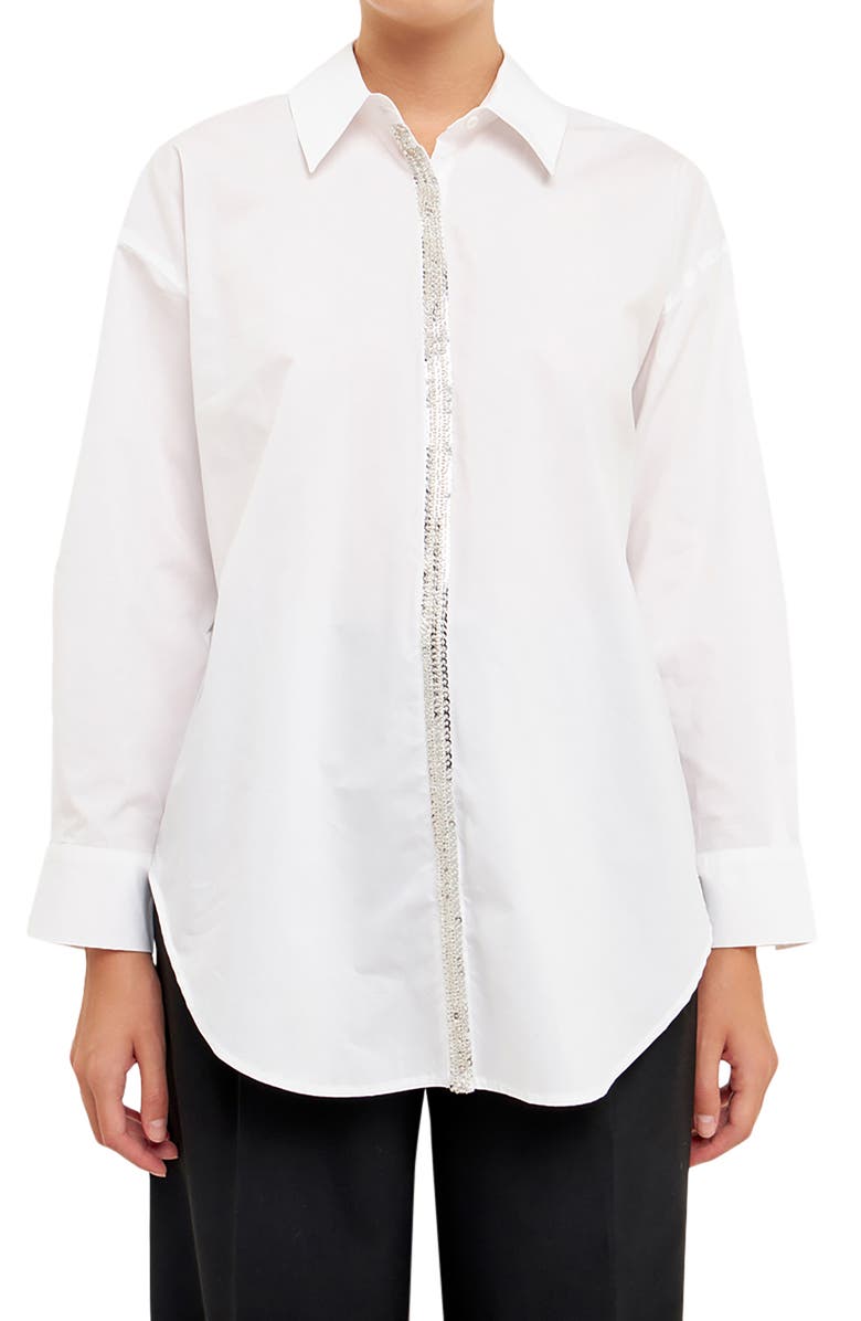 Endless Rose Sequins & Beads Poplin Shirt, Alternate, color, White