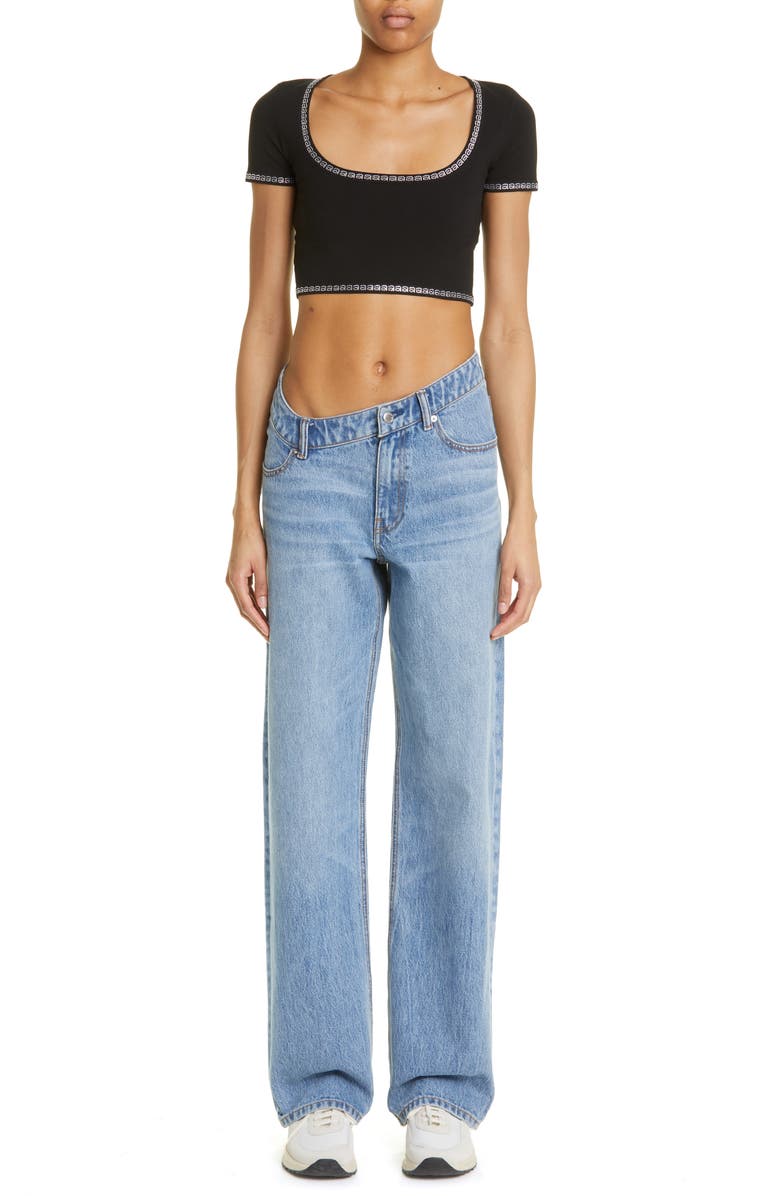 Alexander Wang Crystal Logo Trim Crop Top, Alternate, color, 