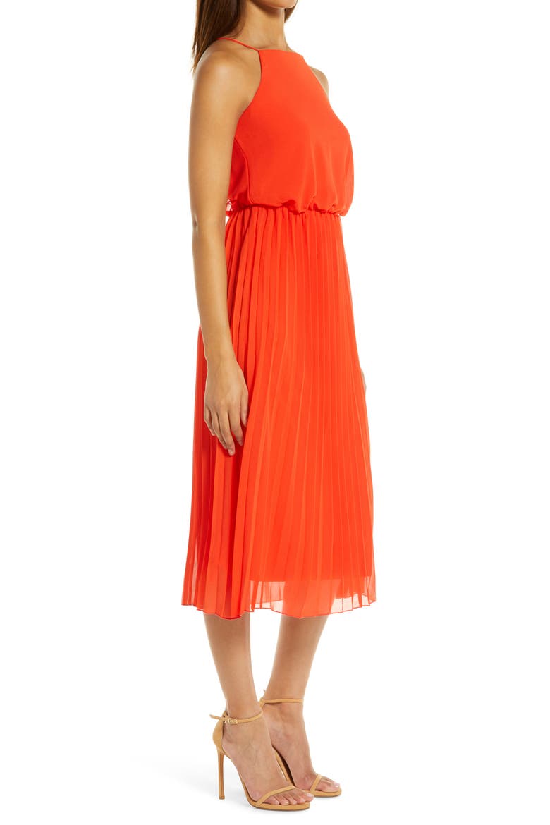 Sleeveless Pleated Midi Dress, Alternate, color, CORAL