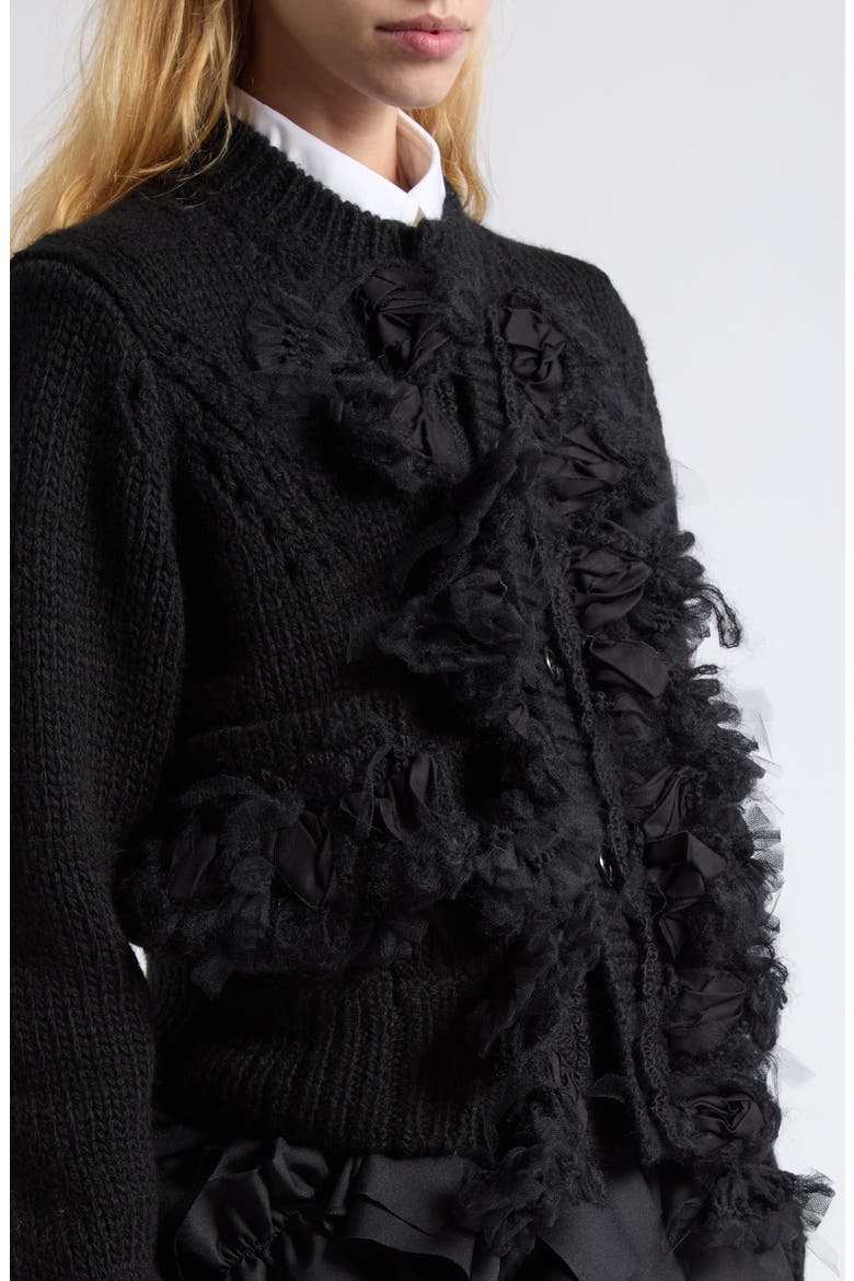 Ruffled Wool Blend Cardigan, Alternate, color, BLACK