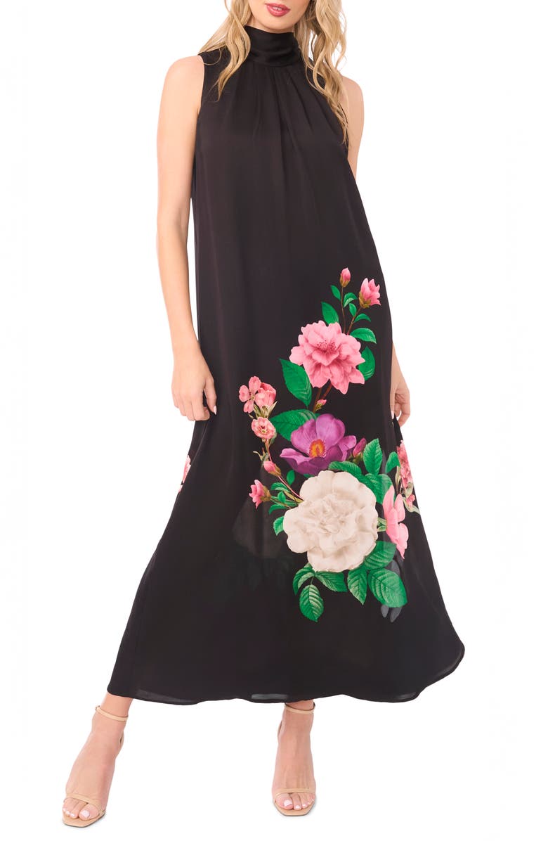 Ted Baker Anna Placed Floral High Neck Maxi Dress, Main, color, Rich Black