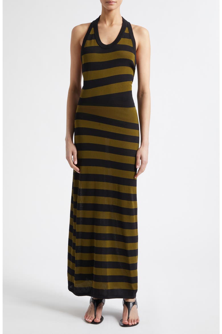 Frann Stripe Cotton Knit Halter Maxi Dress, Main, color, BLACK MULTI
