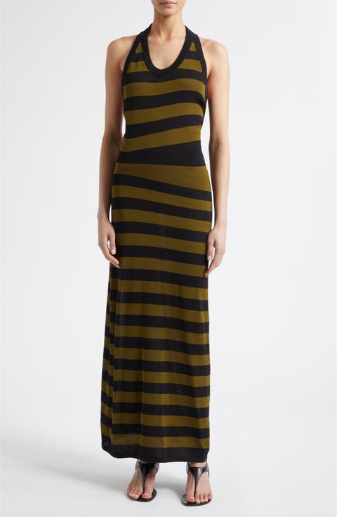Frann Stripe Cotton Knit Halter Maxi Dress