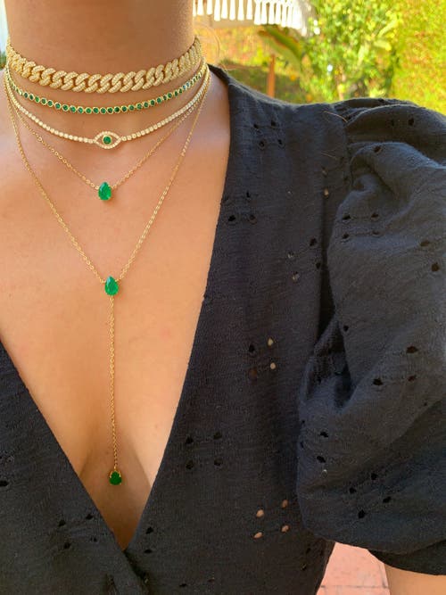 Gemma Azzurro Emerald Lariat Necklace Set In Green
