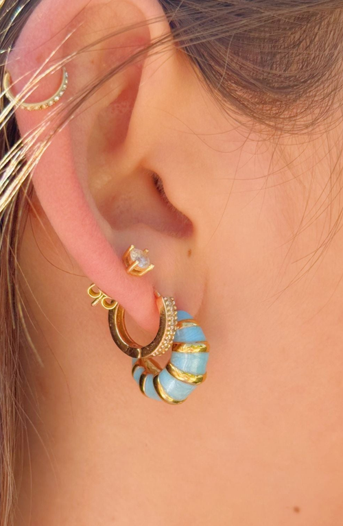 Little Sky Stone Croissant Blue Enamel Hoop Earrings In Blue