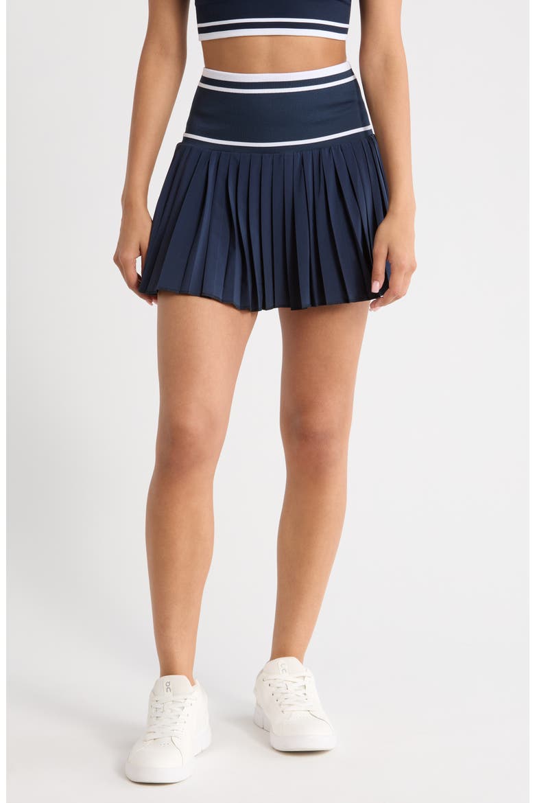Mixed Media Pleated Sport Skirt, Main, color, NAVY SAPPHIRE