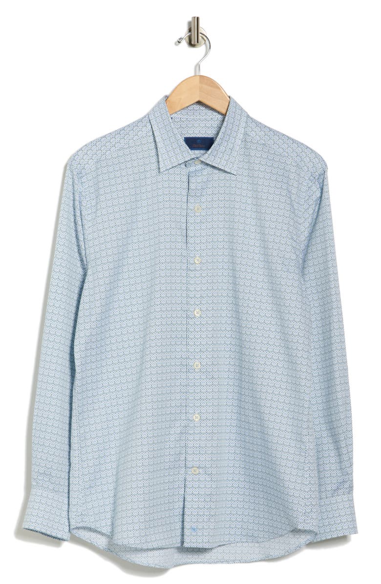 David Donahue Geometric Print Cotton Sport Shirt, Alternate, color, White/ Multi