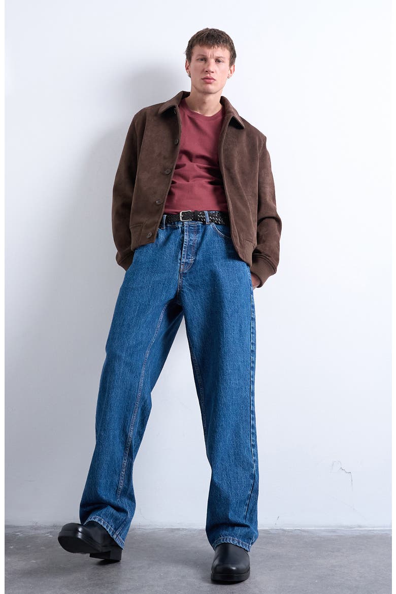 Faux Suede Harrington Jacket, Alternate, color, BROWN