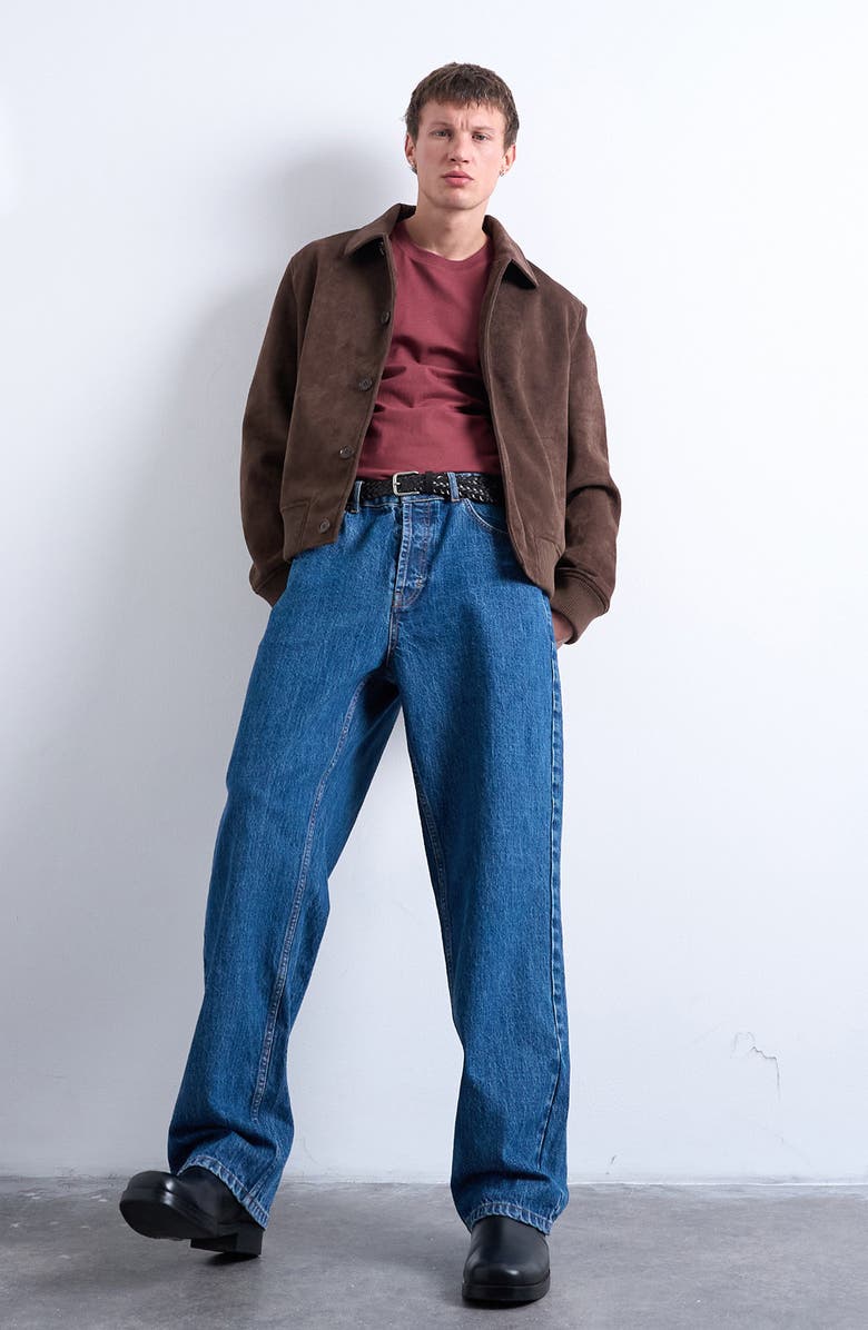 Topman Faux Suede Harrington Jacket, Alternate, color, Brown