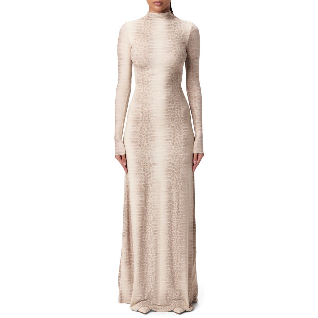 Naked Wardrobe Crocodile Print Funnel Neck Long Sleeve Maxi Dress In Multi
