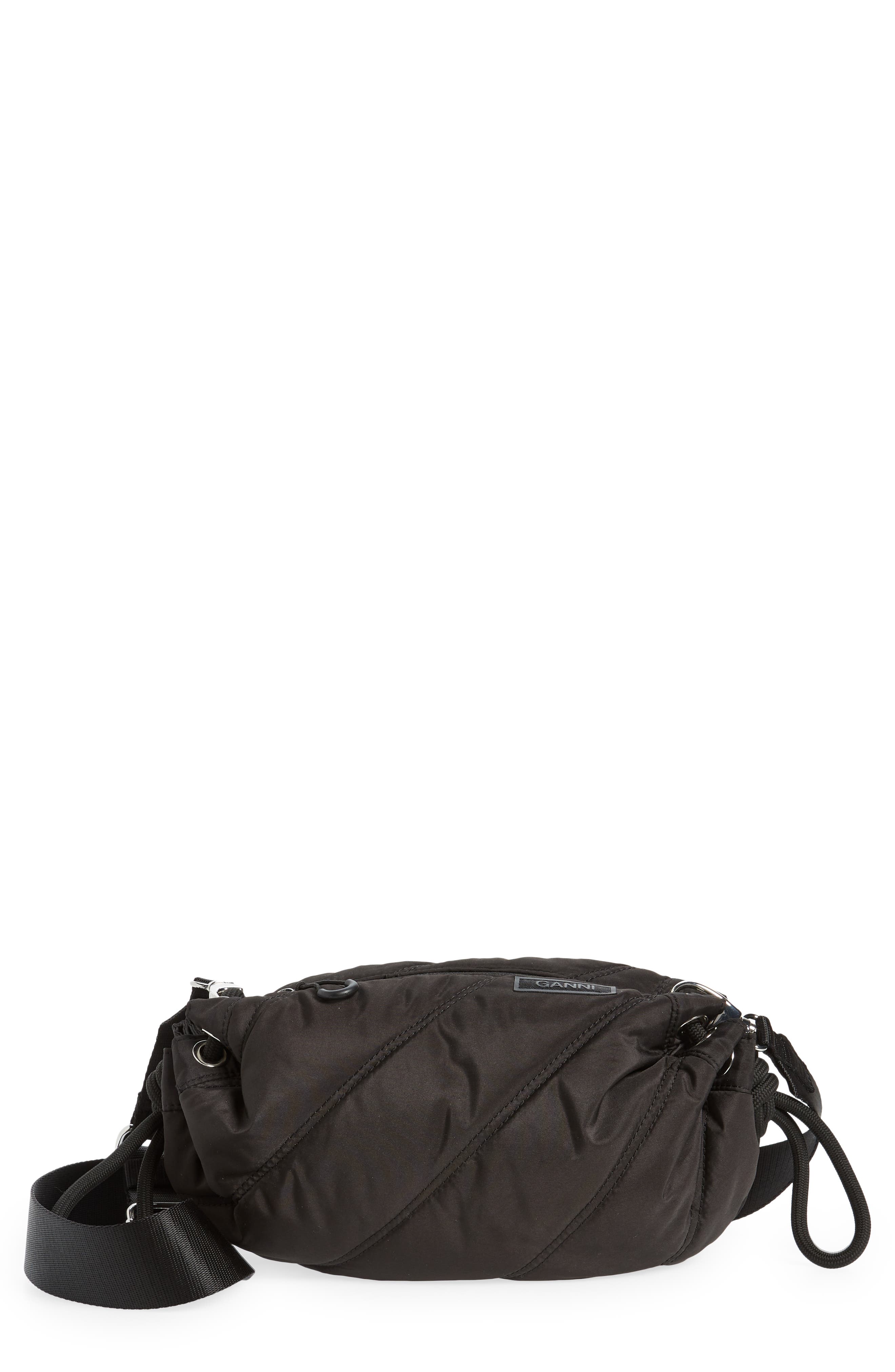 Ganni Small Quilted Recycled Polyester Duffle Bag, Main, color, 