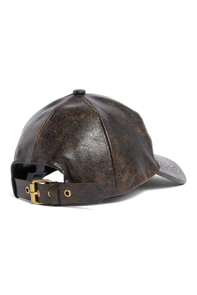 H-Anna Distressed Faux Leather Baseball Cap, Alternate, color, BLACK