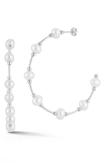 Chloe & Madison Chloe And Madison Pearl Hoop Earrings In Metallic