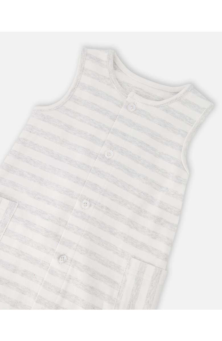 Deux par Deux Sleeveless Cotton Striped Romper, Alternate, color, White & Grey Stripes
