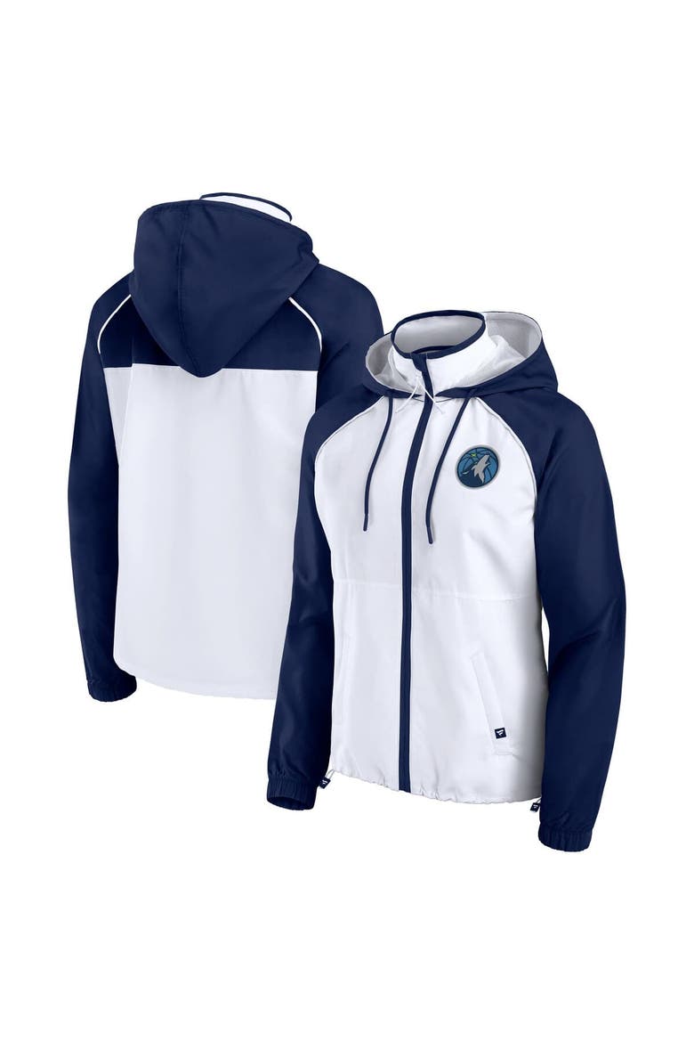 Women's Fanatics White/Navy Minnesota Timberwolves Anorak Raglan Full-Zip Hoodie Jacket, Main, color, White