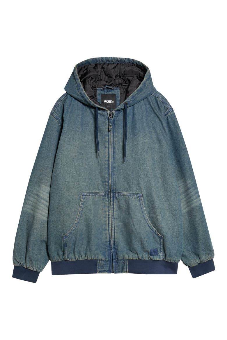 Eli Workwear Denim Hooded Jacket, Main, color, DIRTY MEDIUM INDIGO