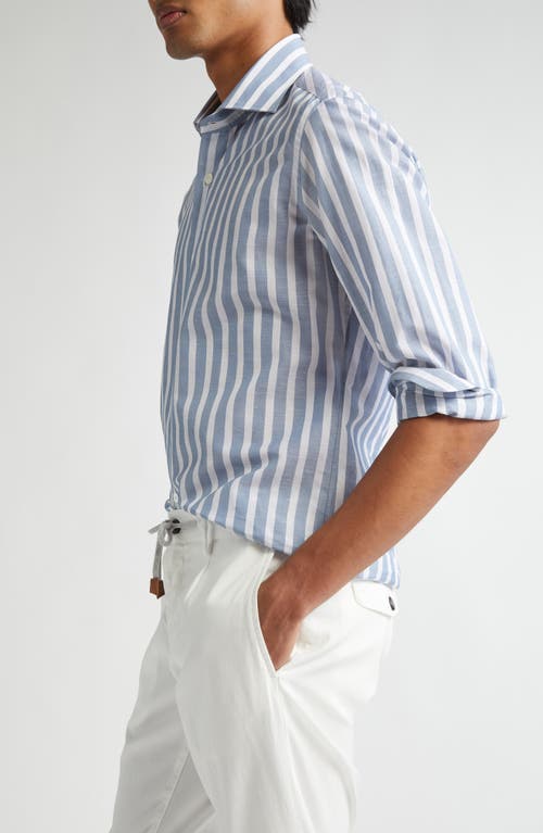 ELEVENTY ELEVENTY DANDY STRIPE COTTON & LINEN BUTTON-UP SHIRT