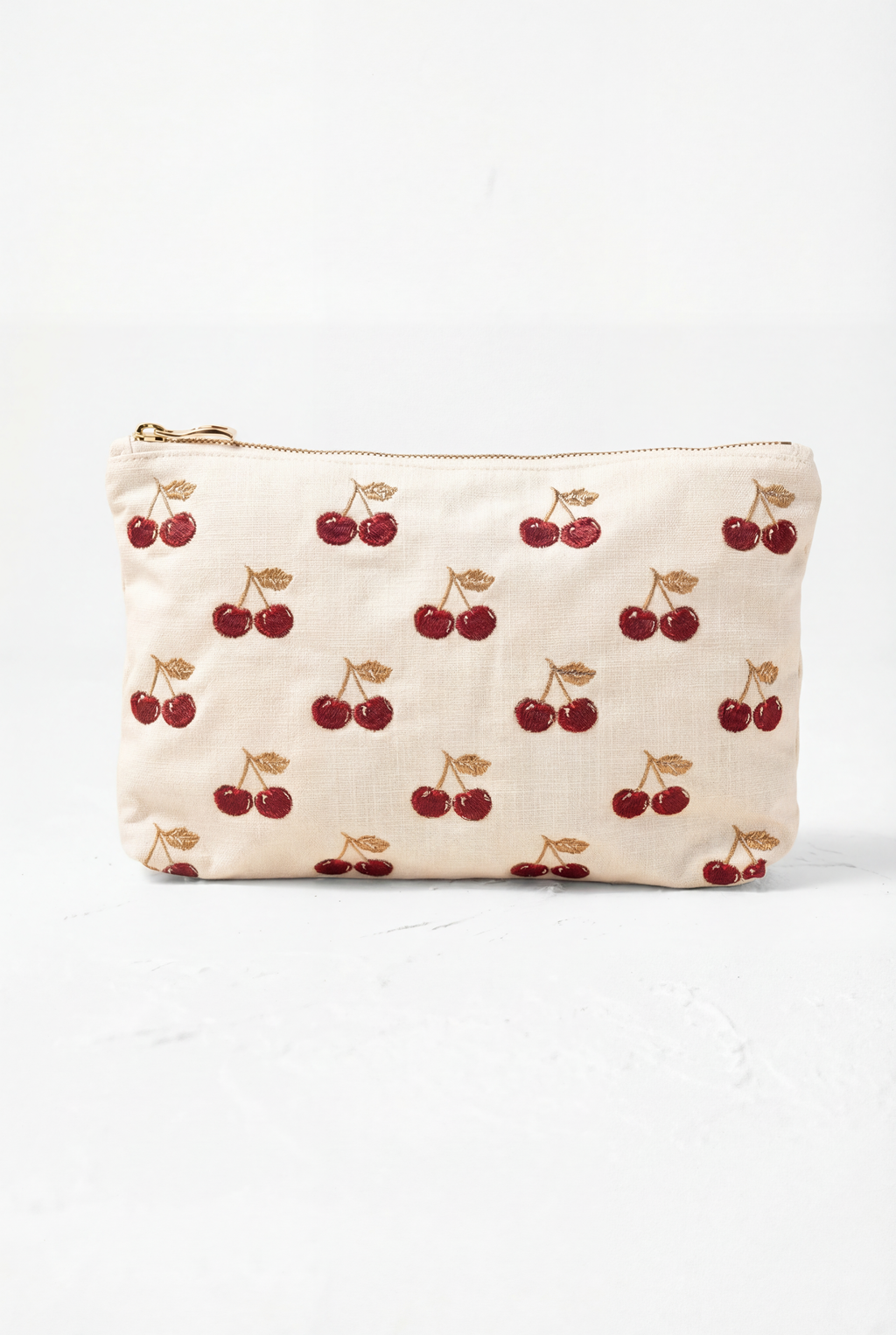 Elizabeth Scarlett Cherries Velvet Everyday Pouch, Main, color, Cream