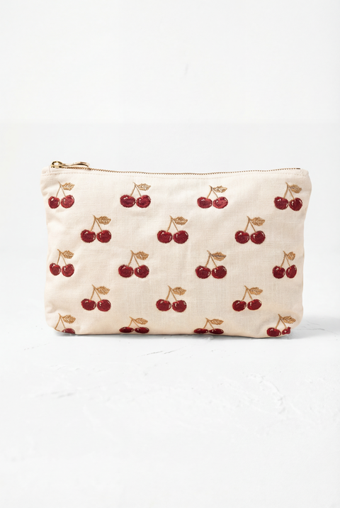 Cherries Velvet Everyday Pouch