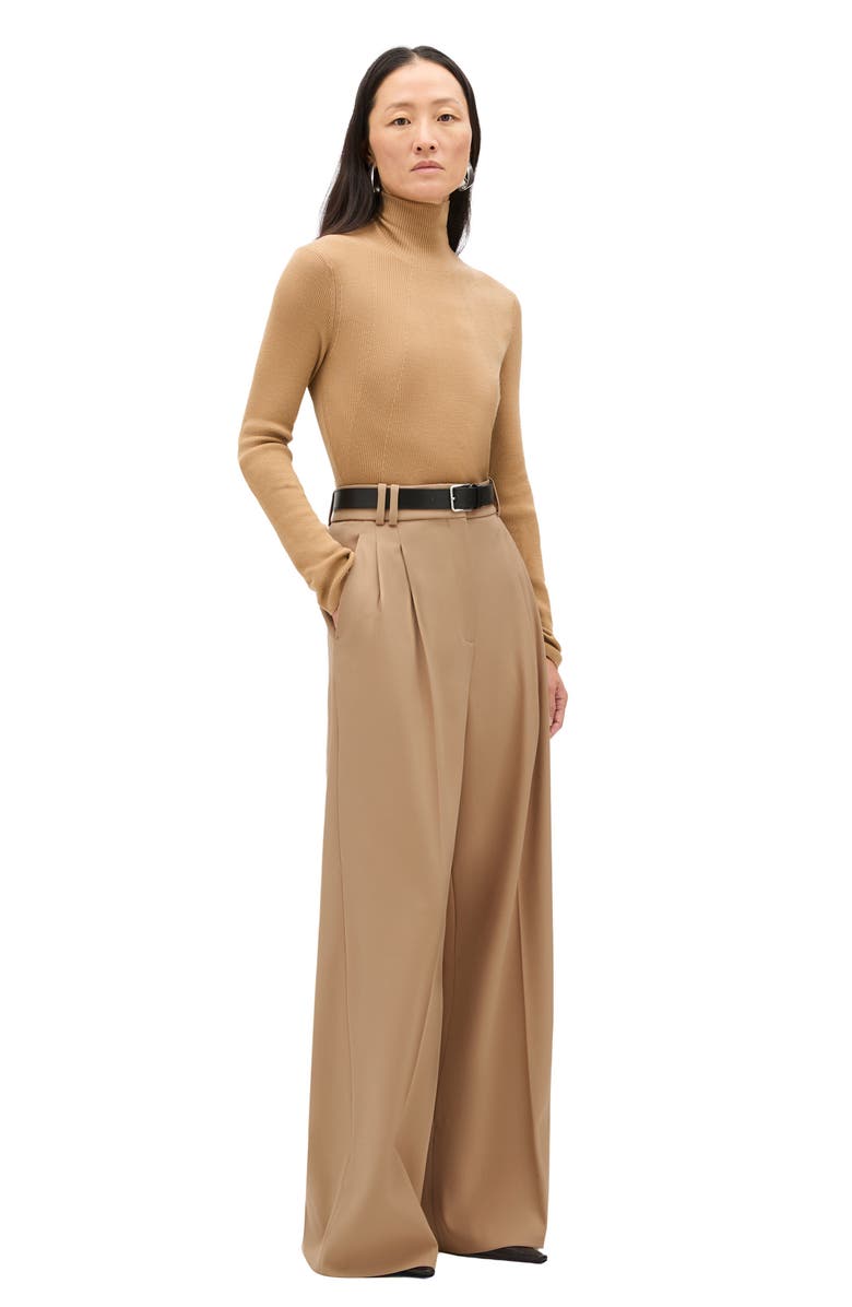 Another Tomorrow Twill Pleated Trouser, Alternate, color, Camel