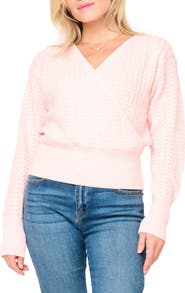GIBSONLOOK Surplice V-Neck Cotton Blend Pointelle Sweater