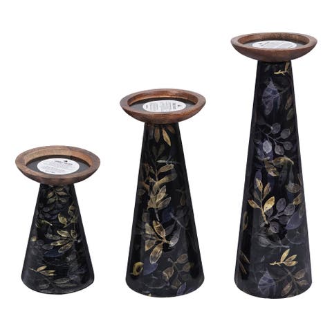 Deep Floral Pillar Candleholder Set