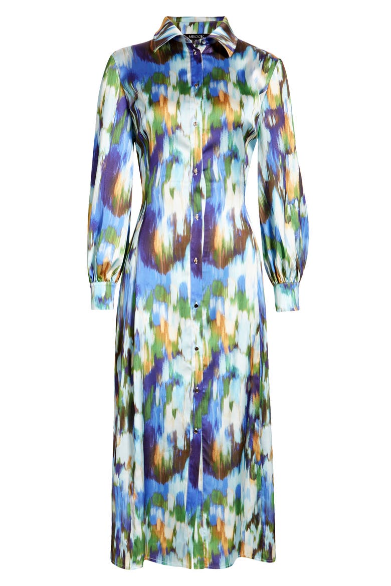 Watercolor Shirtdress, Alternate, color, SATN SKY/ MUL