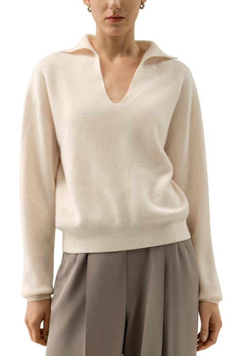 Women's Ribbed Cashmere Polo Sweater