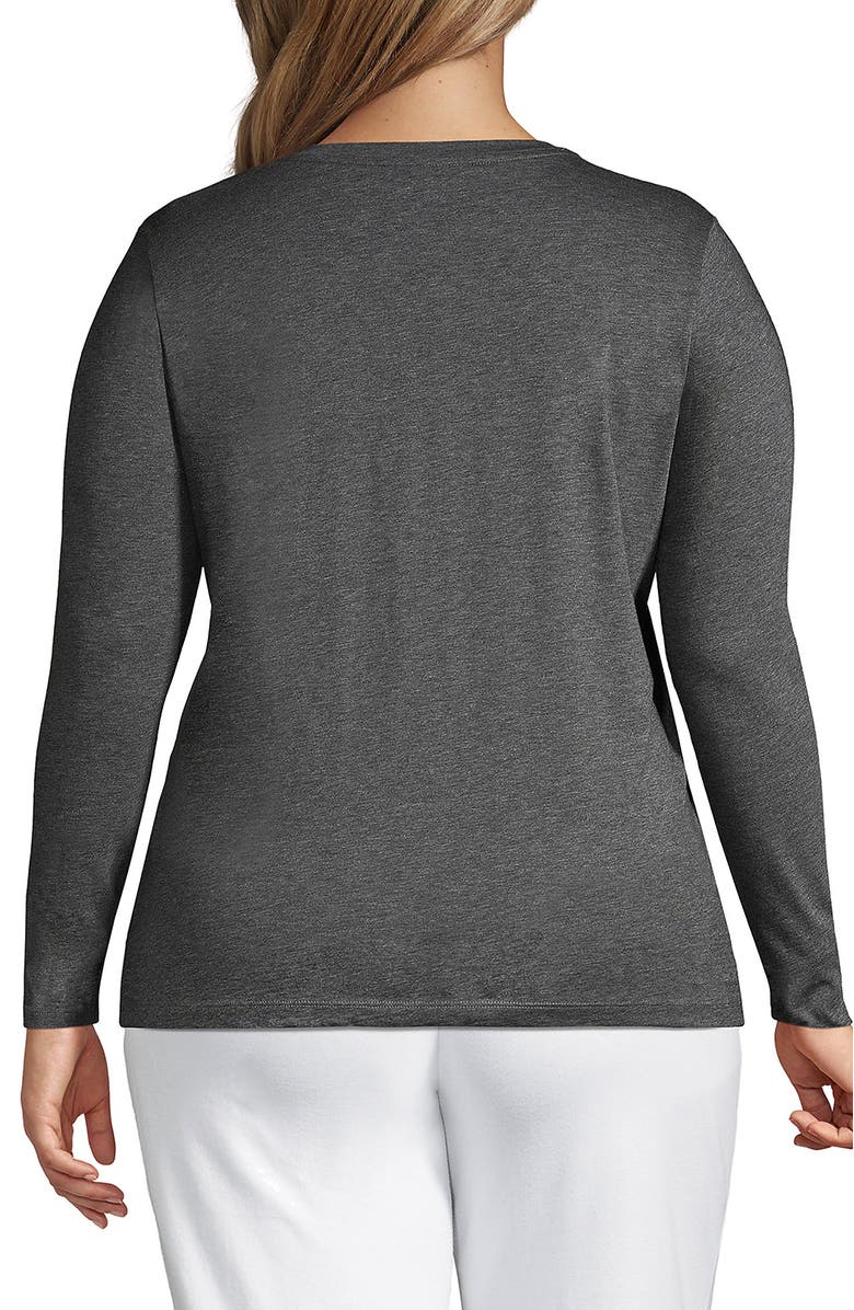 Lands' End Supima Cotton Long Sleeve V-Neck T-Shirt, Alternate, color, Charcoal Heather