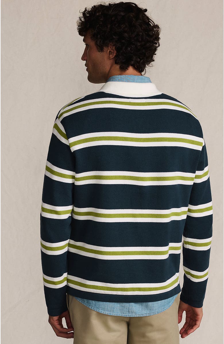 Lands' End Long Sleeve Cotton Rugby Sweater Polo, Alternate, color, French Navy/Lime Stripe