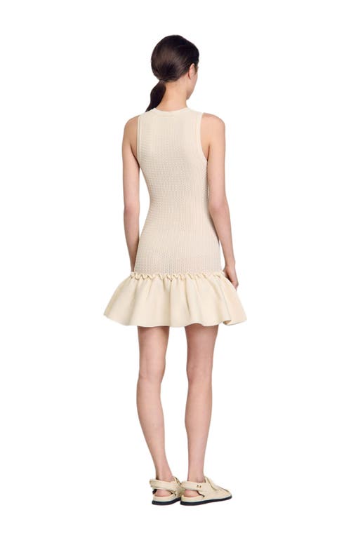 Sandro Knitted Ruffle-trim Mini Dress In Ecru