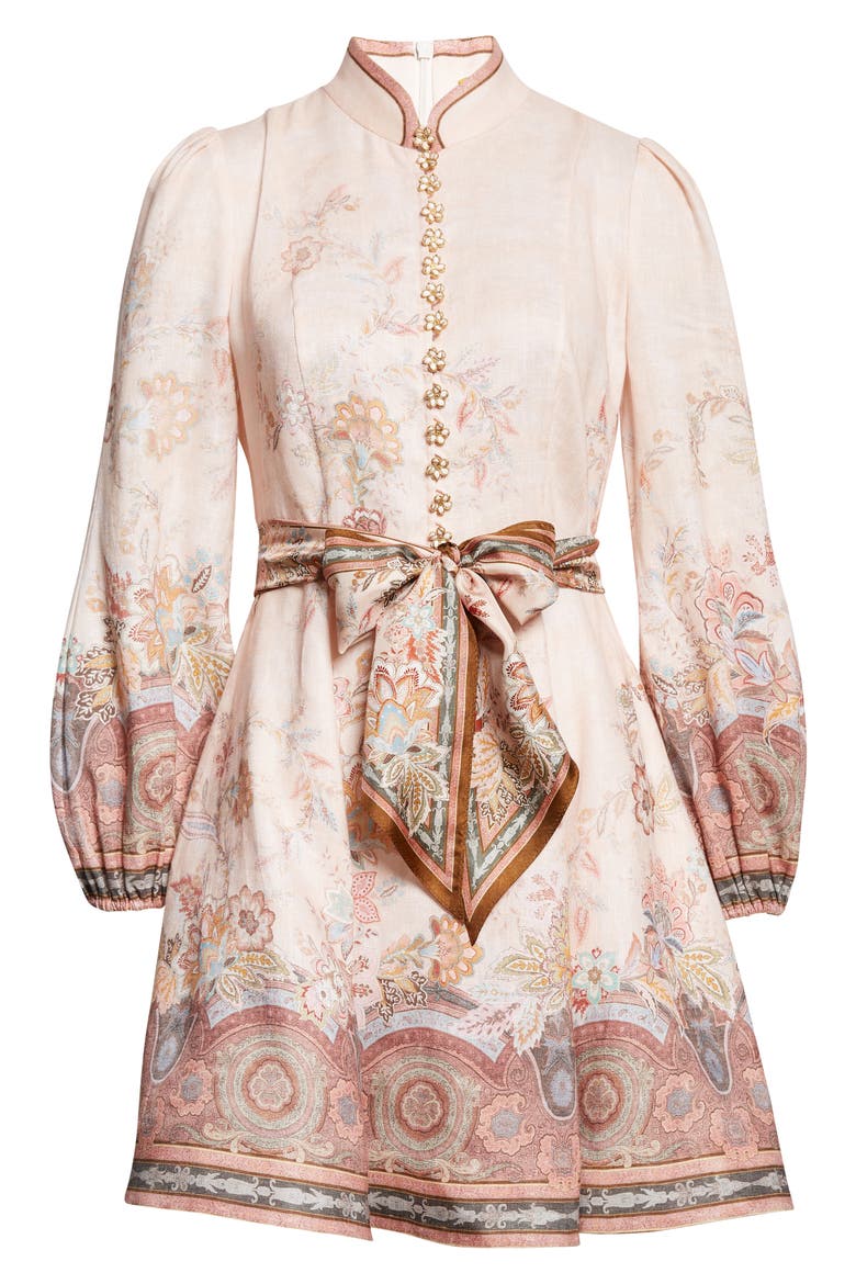 Alchemy Paisley Long Sleeve Belted Linen Minidress, Alternate, color, PINK PAISLEY