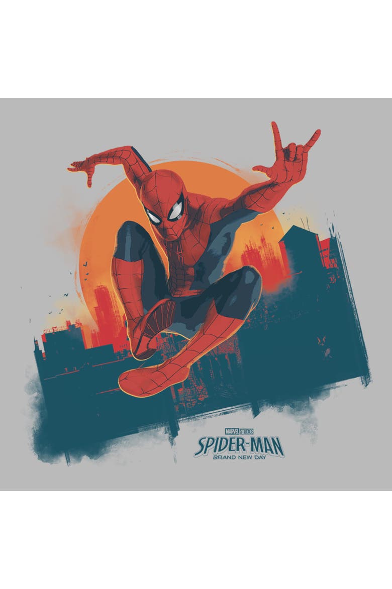 Mens Marvel Spider-Man Brand New Day Spidey City Art T Shirt, Alternate, color, Sport Grey