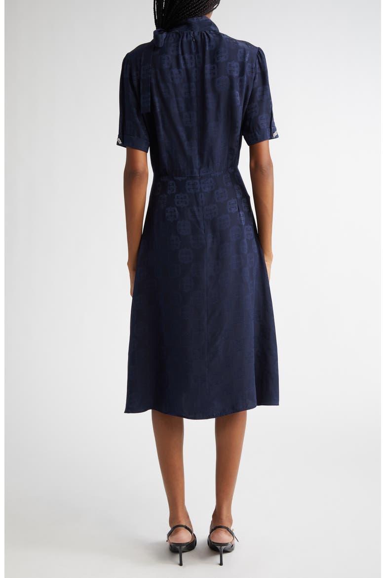 4G Baroque Logo Jacquard Lavallière Midi Dress, Alternate, color, NAVY