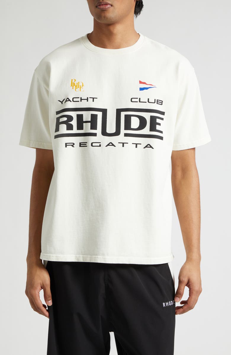 Rhude Regatta Club Graphic T-Shirt, Main, color, Vintage White/ Black/ Green